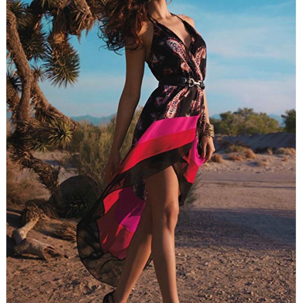 Bebe Women’s Printed Halter High Low Dress